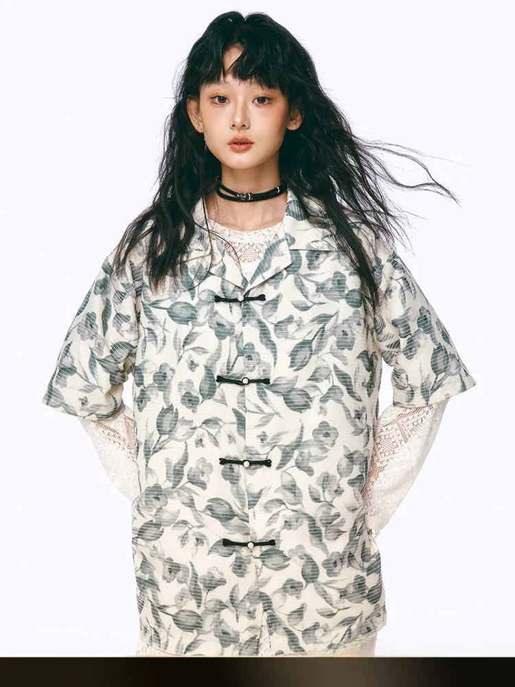 

NTED Chinese Sle Ice Silk ort Sve irt Summer New Loose Casual Versatile Beach Coat Youth ular Cotton Polyester Blend