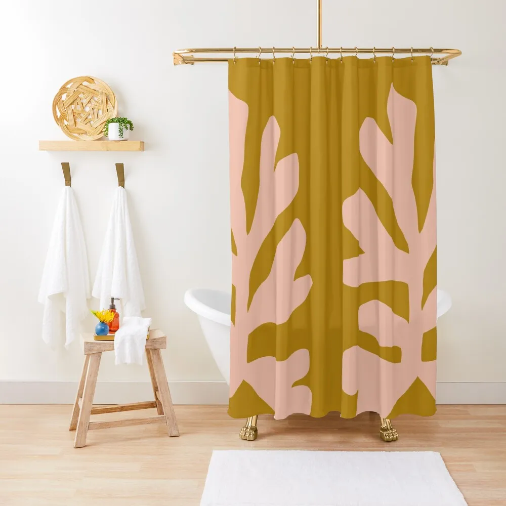 

Ochre yellow & pink abstract floral Shower Curtain Waterproof Shower And Anti-Mold Bathroom Fabric Funny Shower Curtain