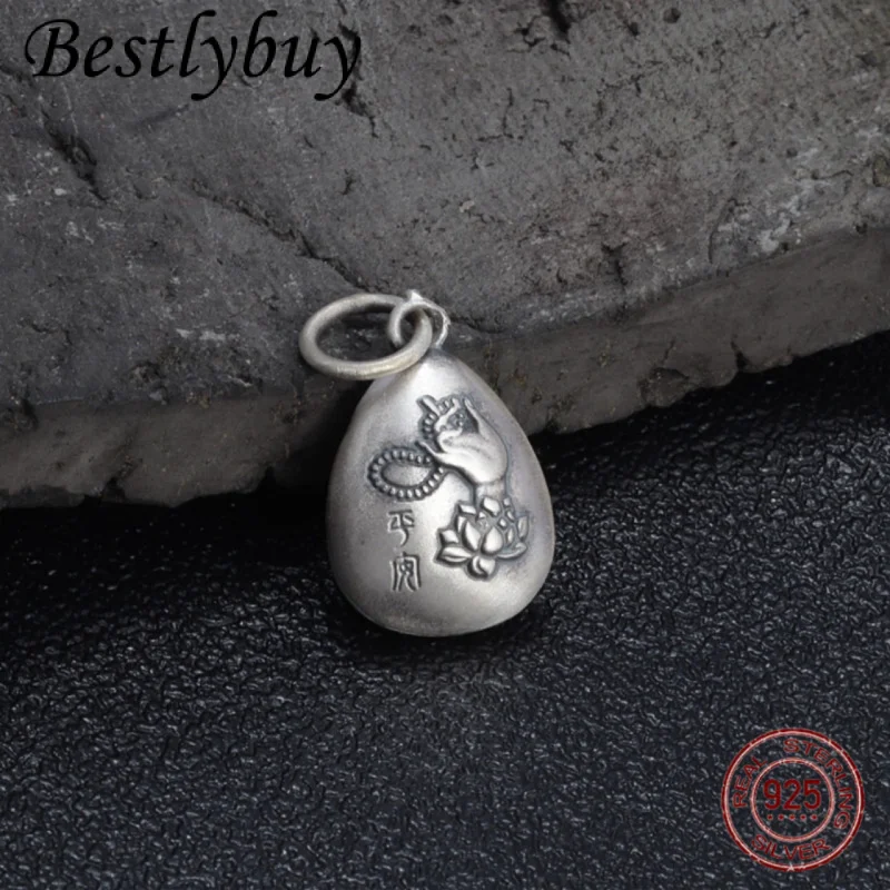 

Новый 999-футовый серебряный кулон Будды в форме лотоса с каплями воды в стиле ретро, матовый трехмерный сердце Сутра, сделай сам, ювелирные аксессуары