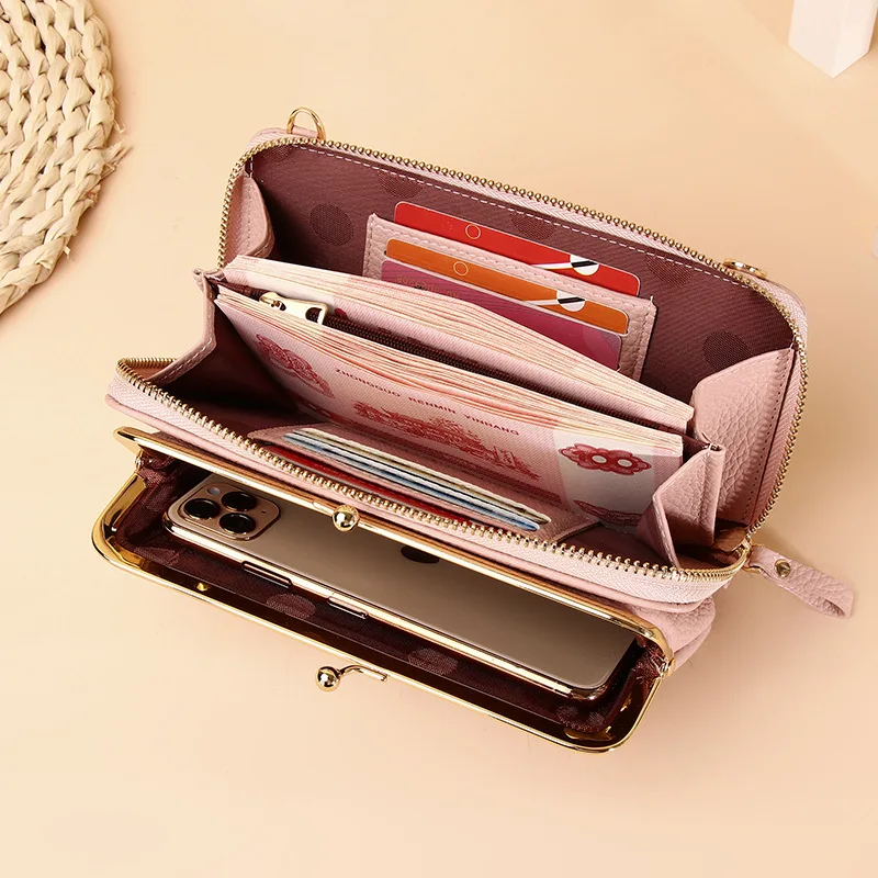 Multi-functional PU Leather Crossbody Bags Simple Lightweight Large Capacity Shoulder Bags Casual Small Mobile Phone Hand Bags