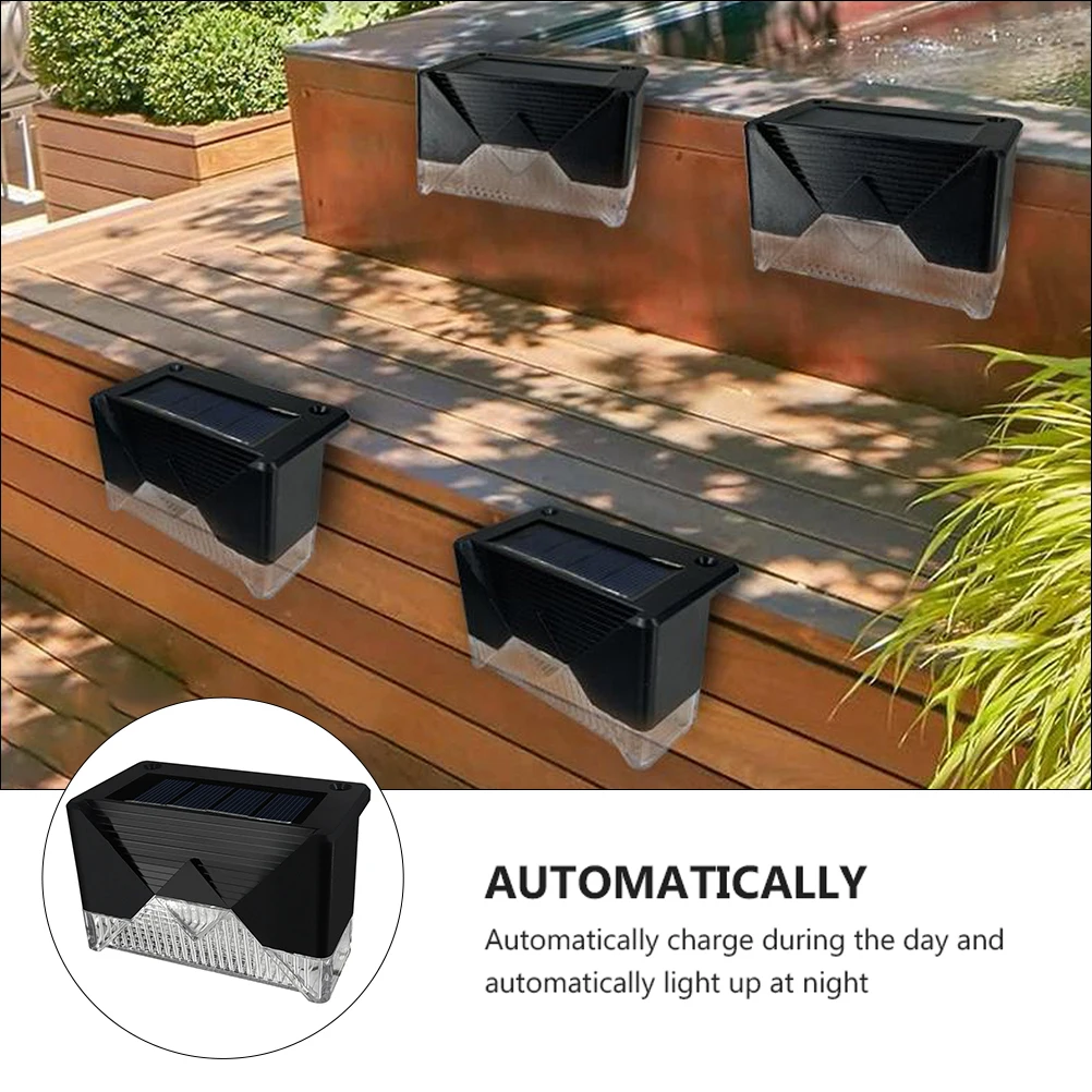 

4pcs Solar Stair Lights Black Shell White Light IP65 Waterproof Outdoor Garden Fence Deck Solar Lighting Solution Durable