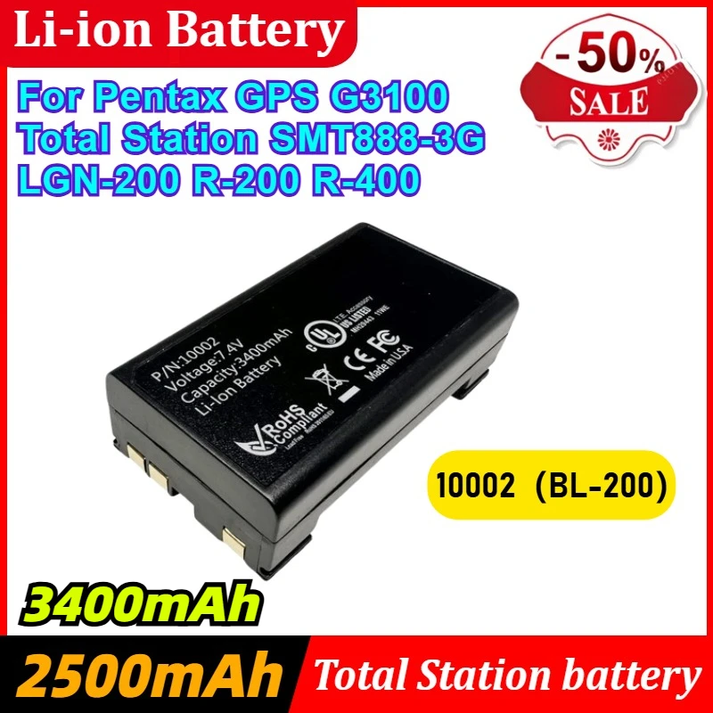 

3400mAh BL-200 10002 Li-ion Battery for Pentax GPS G3100 Total Station SMT888-3G LGN-200 R-200 R-400 GPS