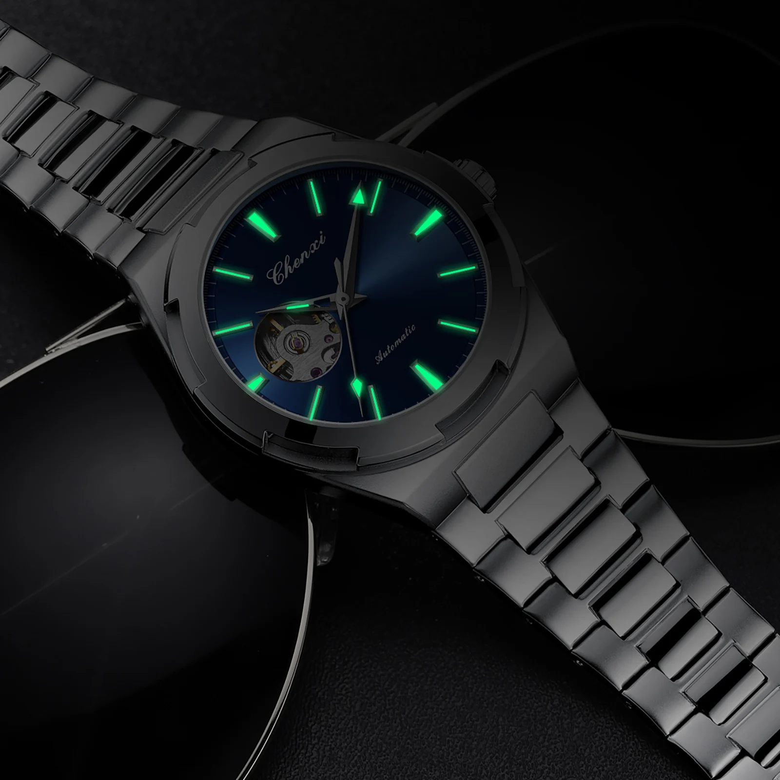 Reloj esqueleto mecánico automático de lujo de marca superior, relojes luminosos impermeables de negocios a la moda para hombre, reloj de pulsera de acero inoxidable