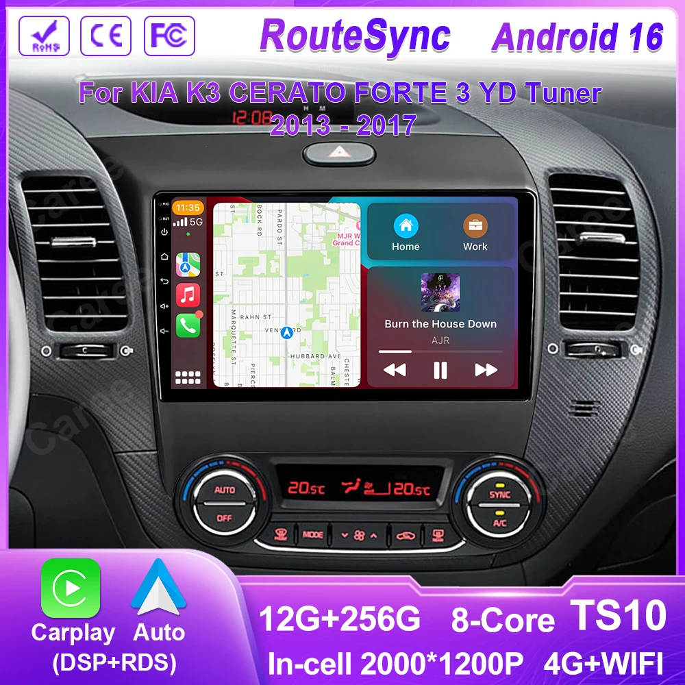Android16 Carplay Auto For KIA K3 CERATO FORTE 3 YD Tuner 2013 2014 2015 2016 2017 video Player Multimedia Car Radio WIFI+4G DSP