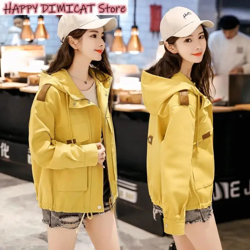 

Women Jacket New Coat Large Size Autumn Long sleeve Hooded Female Windbreaker Loose Short Jackets Casual Basic Outwear