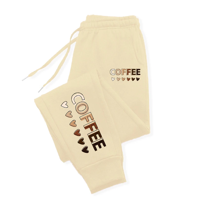 Coffee And Love Pattern Printing Women'S Casual Basic Pants Versatile Pocket Fashion Trendy Street Comfortable Sweatpants Female