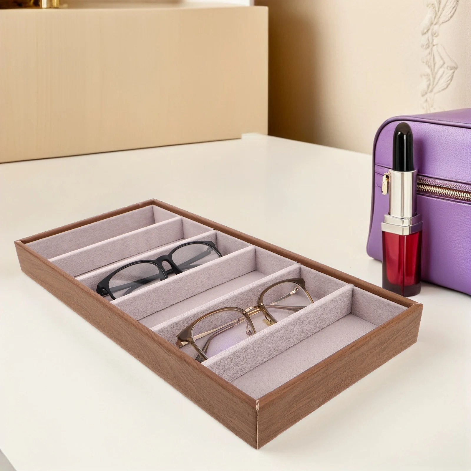 

Wood Eyeglasses Holder Tray Sunglass Storage Organizer Jewelry Display Natural Grain Nightstand Desk Glasses Showcase