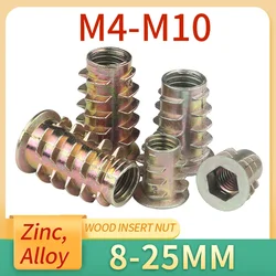 Tuercas de cabeza hexagonal de aleación de Zinc, M4, M5, M8, M10, inserto de madera integrado, 10 unidades por lote