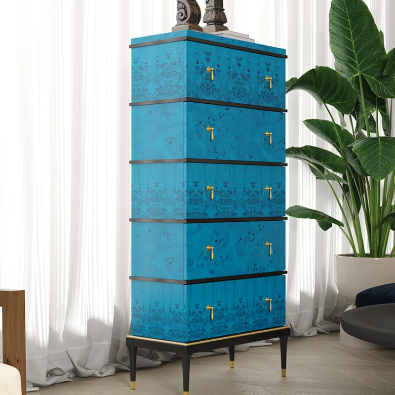 

Luxury wind chest of drawers living room bird's eye wooden skin decoration TV side cabinet bedroom solid wood high-value