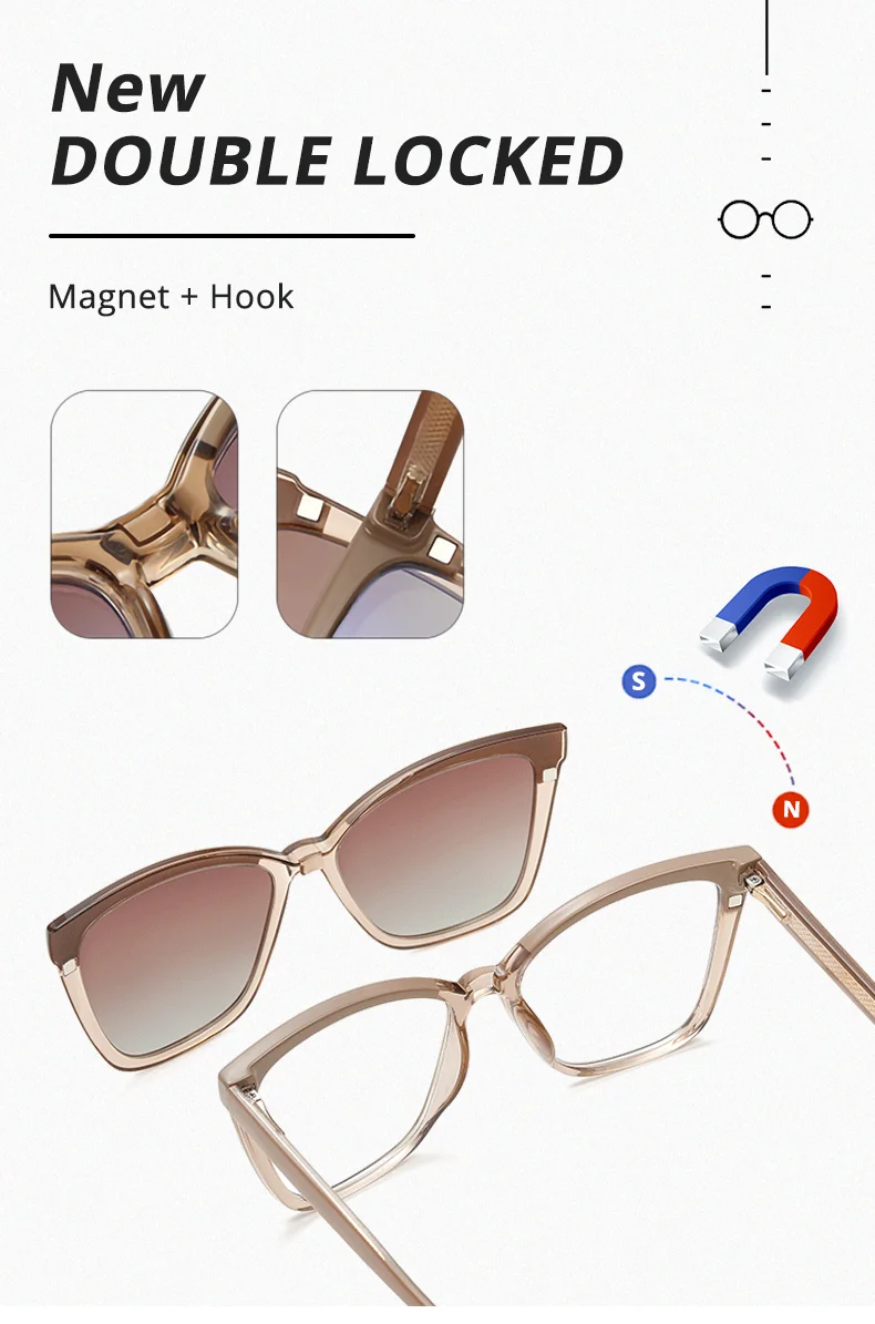 Ralferty Polarisierte Magnet-Sonnenbrille für Damen, Designer, 2-in-1-Brille zum Anklipsen, Damen-Sonnenbrille, Rezept 0 Dioptrien 2025 – Detail 3