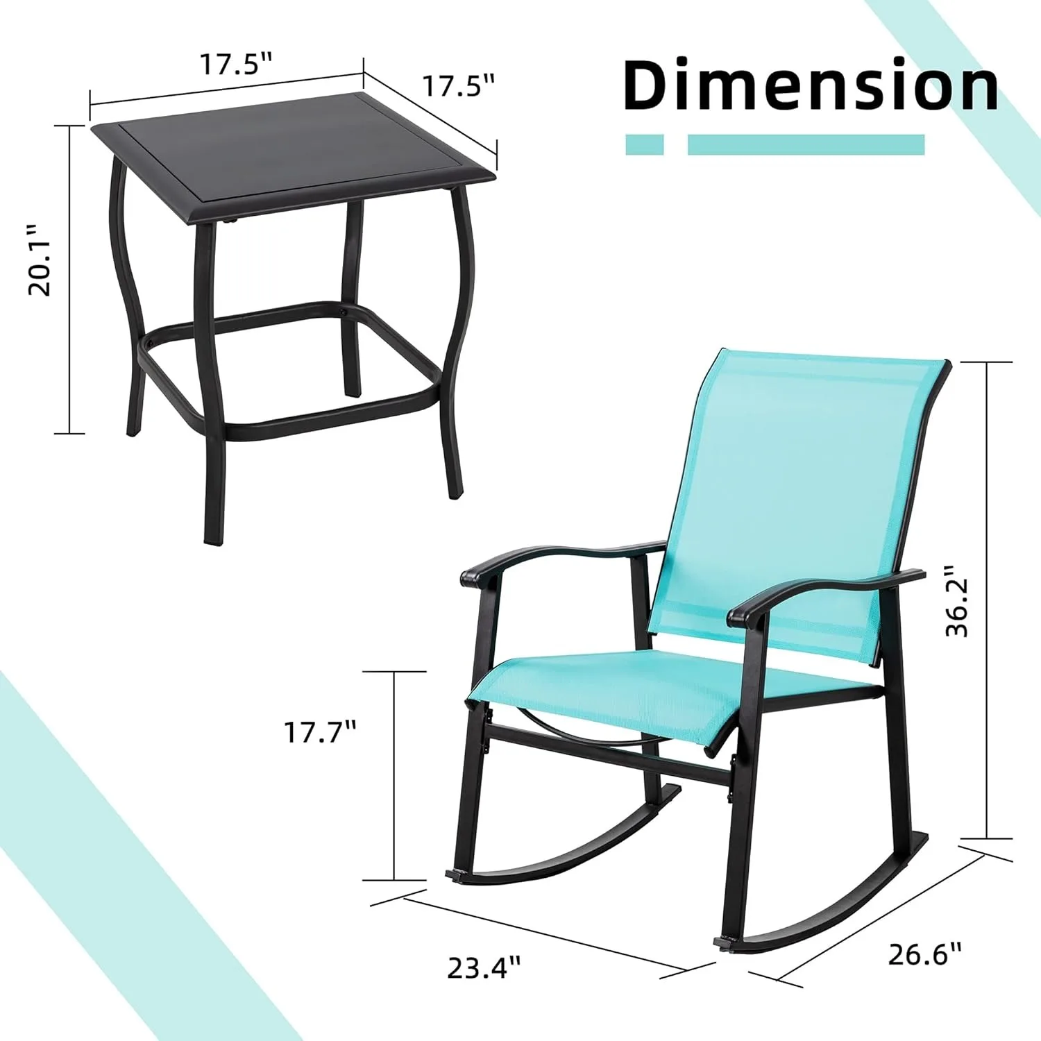 3-delige schommelbistroset voor buiten, kleine terrasmeubilairset van textielstof, conversatieset voor veranda schommelstoelen (blauw)