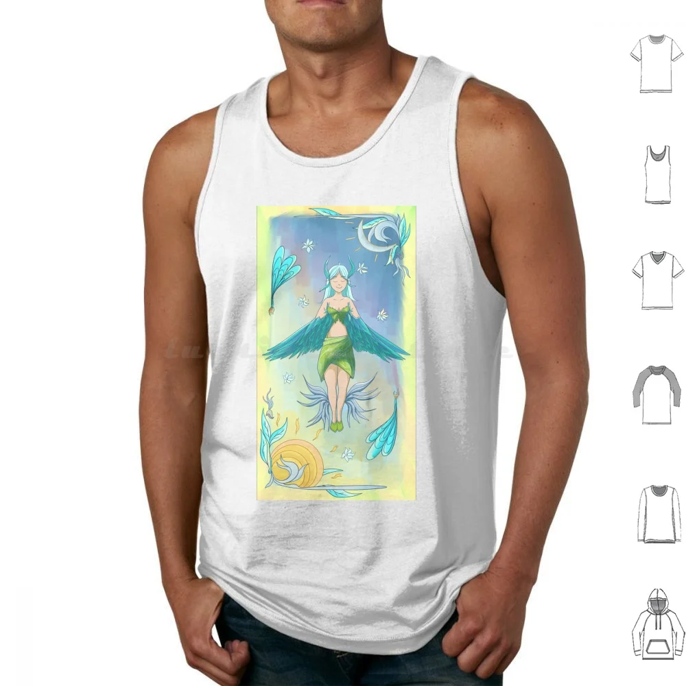 

Happy Harpie Sun Tank Tops Vest Sleeveless Mistic Harpie Angels Spiritual Character Blue Purple Magical Birdman Bird Yunani