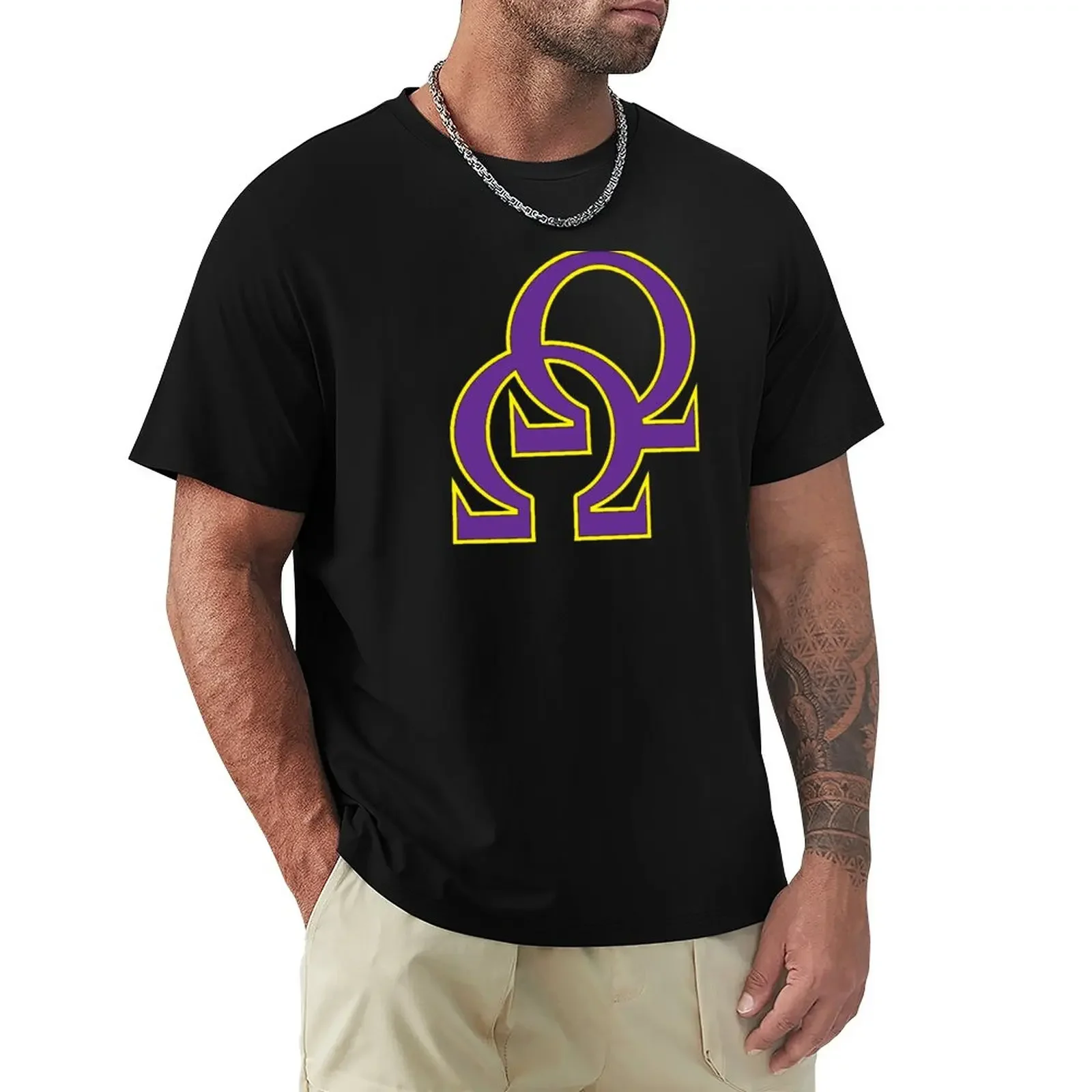 Que Double Omega Purple Gold Psi Phi T-Shirt blacks vintage clothes clothes for men cute tops new edition Men's cotton t-shirt