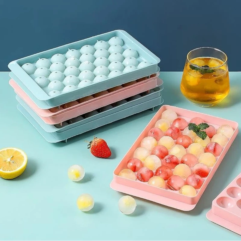 Mini Ice Cube Trays Tiny Ice Cube Tray with Lid for Freezer Round Ice Cubes for Chilling Cocktail Whiskey Tea Coffee