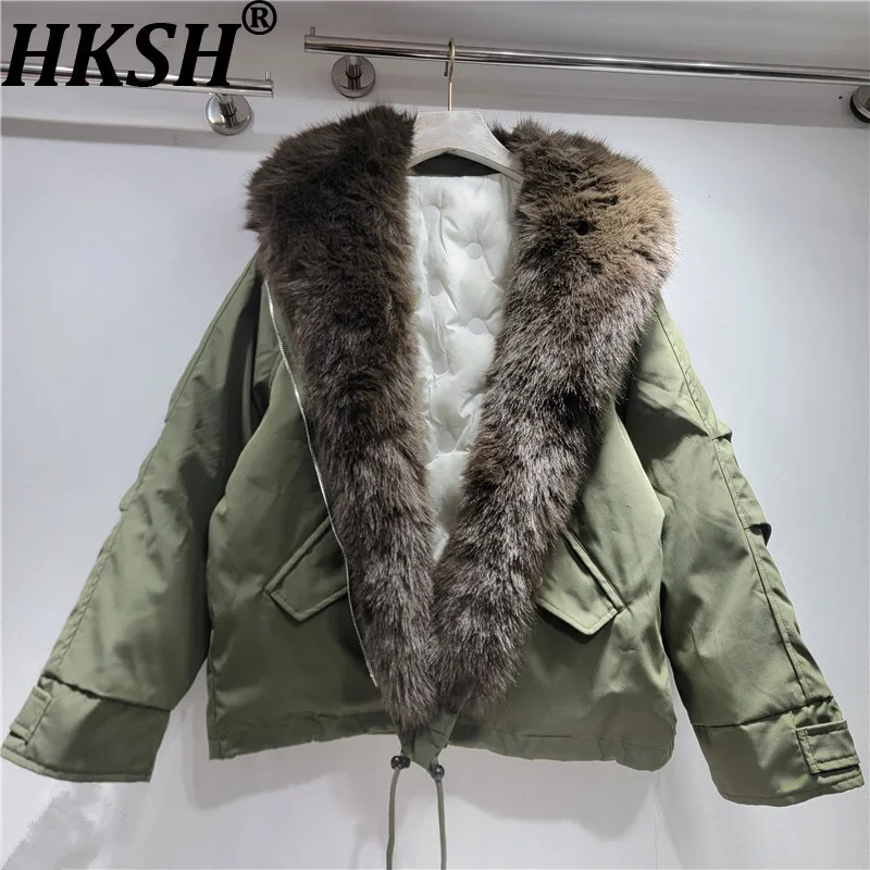 

HKSH 2025 Winter New Women's Padded Coat Large Fur Collar Patchwork Contrast Color High-End Chic Thick Warm Parka Jacket HK15899