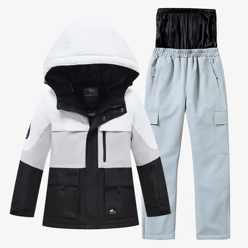 Traje de nieve para niños y niñas de 5 a 16 años, chaqueta y pantalones impermeables, trajes de esquí cálidos, engrosados de lujo, todoterreno, nieve,-30 ℃