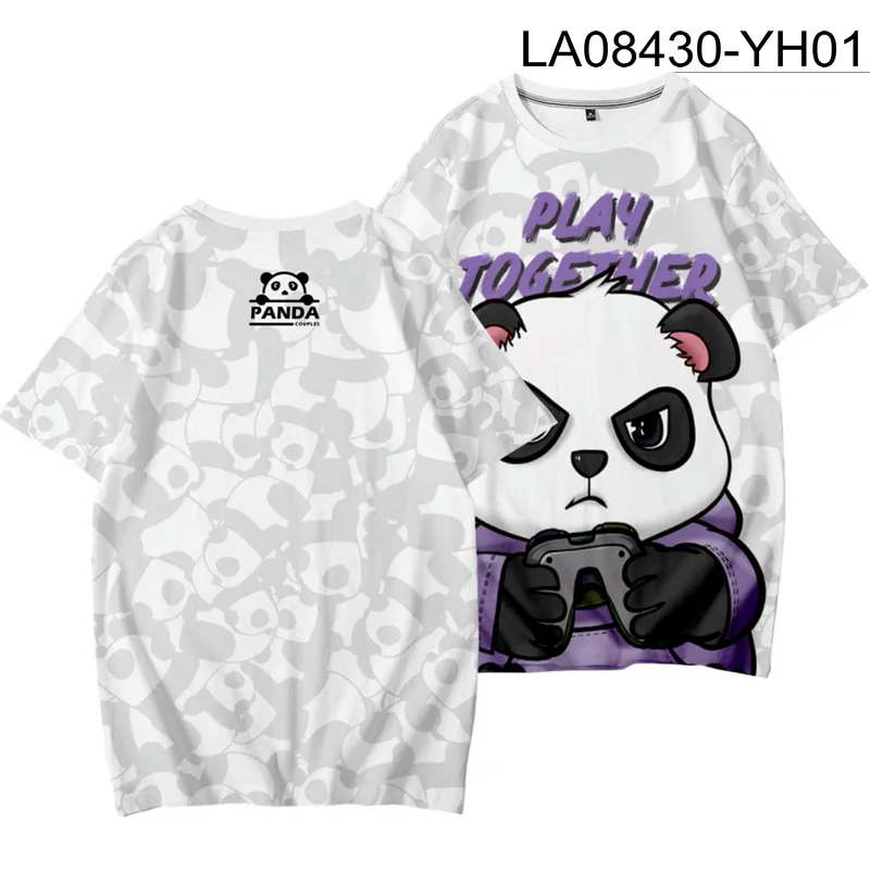 

Cute Panda Game Player 3D Print Couple Tshirt Summer Fashion Round Neck Short Sleeve Popular Japan Harajuku Streetwear Plus Size