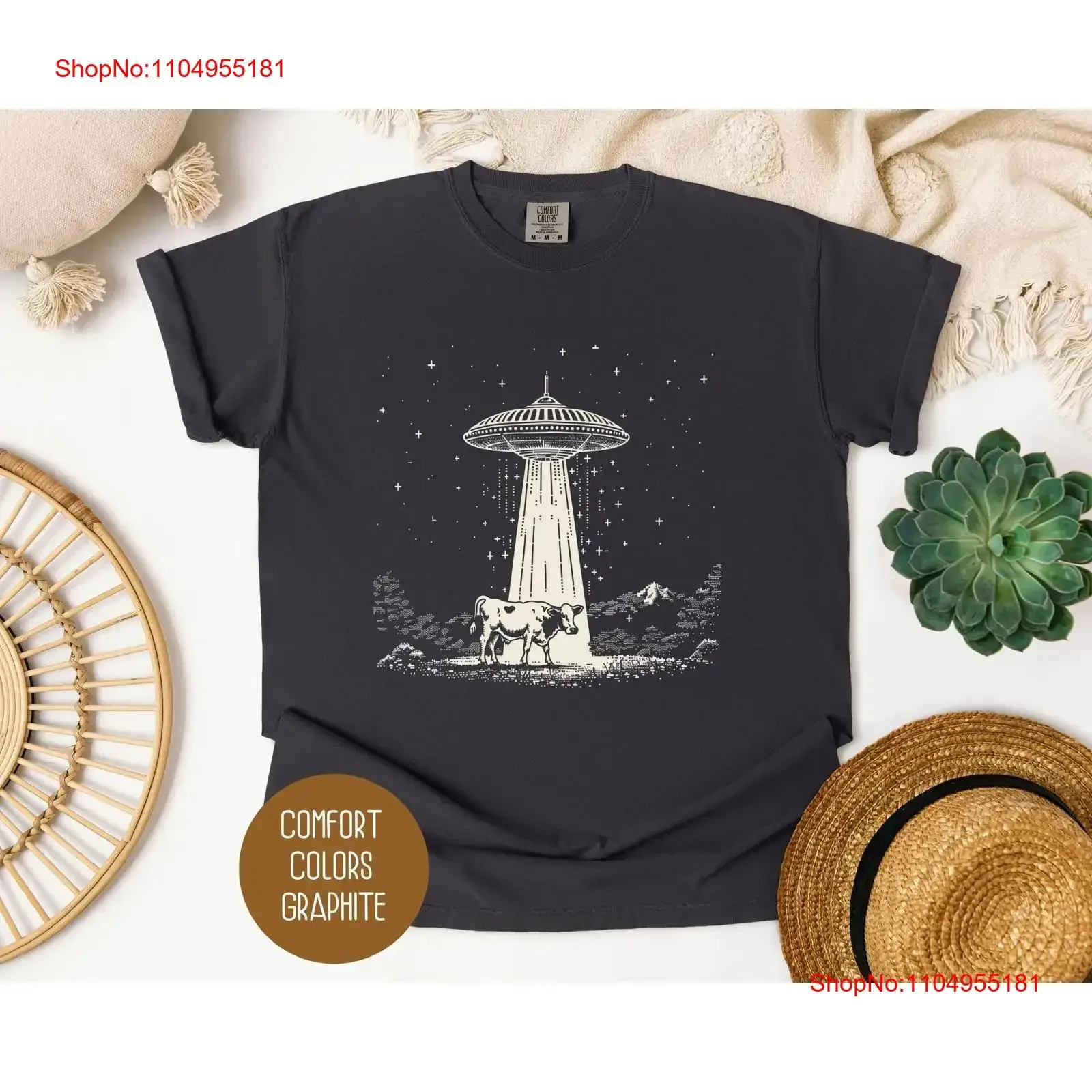 

UFO Cow Abduction T Shirt Funny Western 90s Meme Retro Alien Old Style Cryptidcore SweaT vintage Washed Breathable fashion