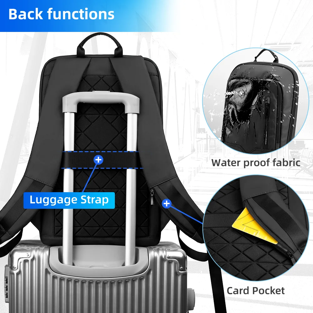 HK Slim Business Backpack for Men 17.3 inch Laptop Bag with USB Port Lightweight School Bag Waterproof Travel Backpacks for Work view 2