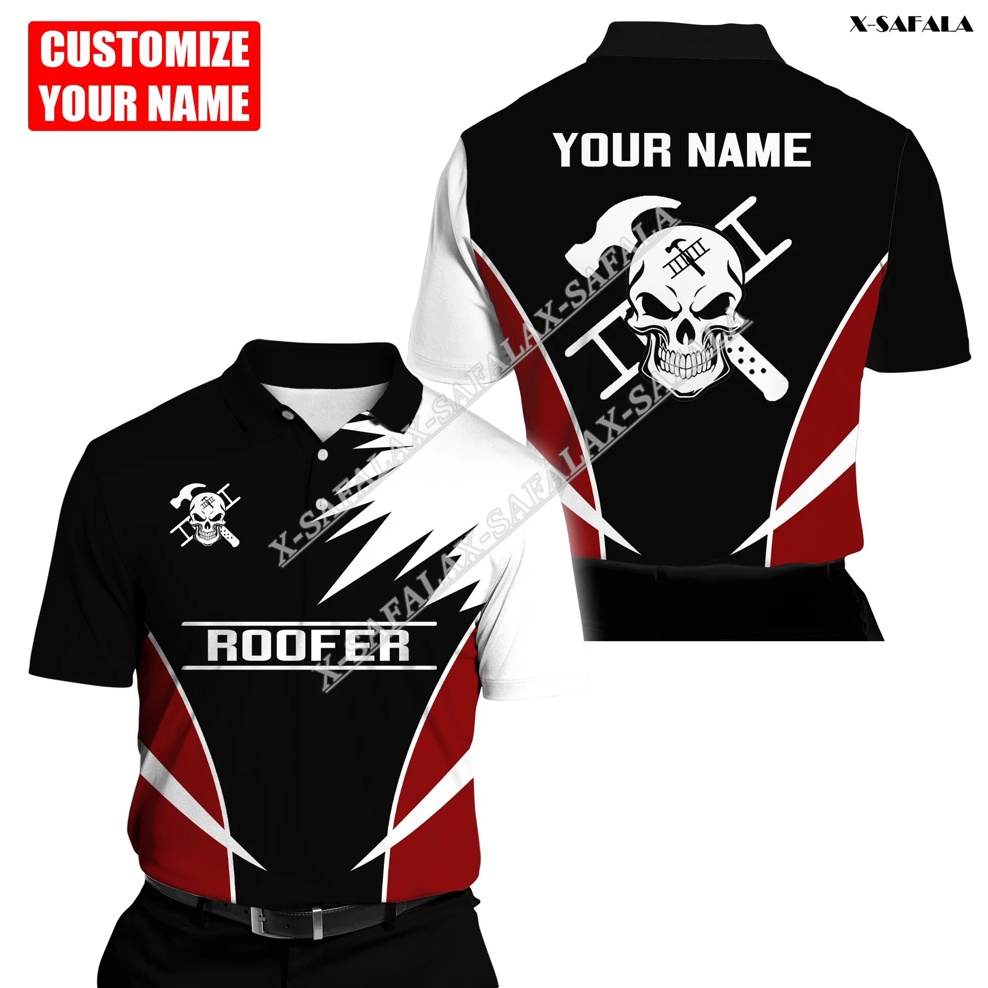 Roofer Worker Skull 3D Full Printed Men Polo Shirt Collar Short Sleeve Street Wear Casual Tee Top Cosplay Safety Uniform Gift