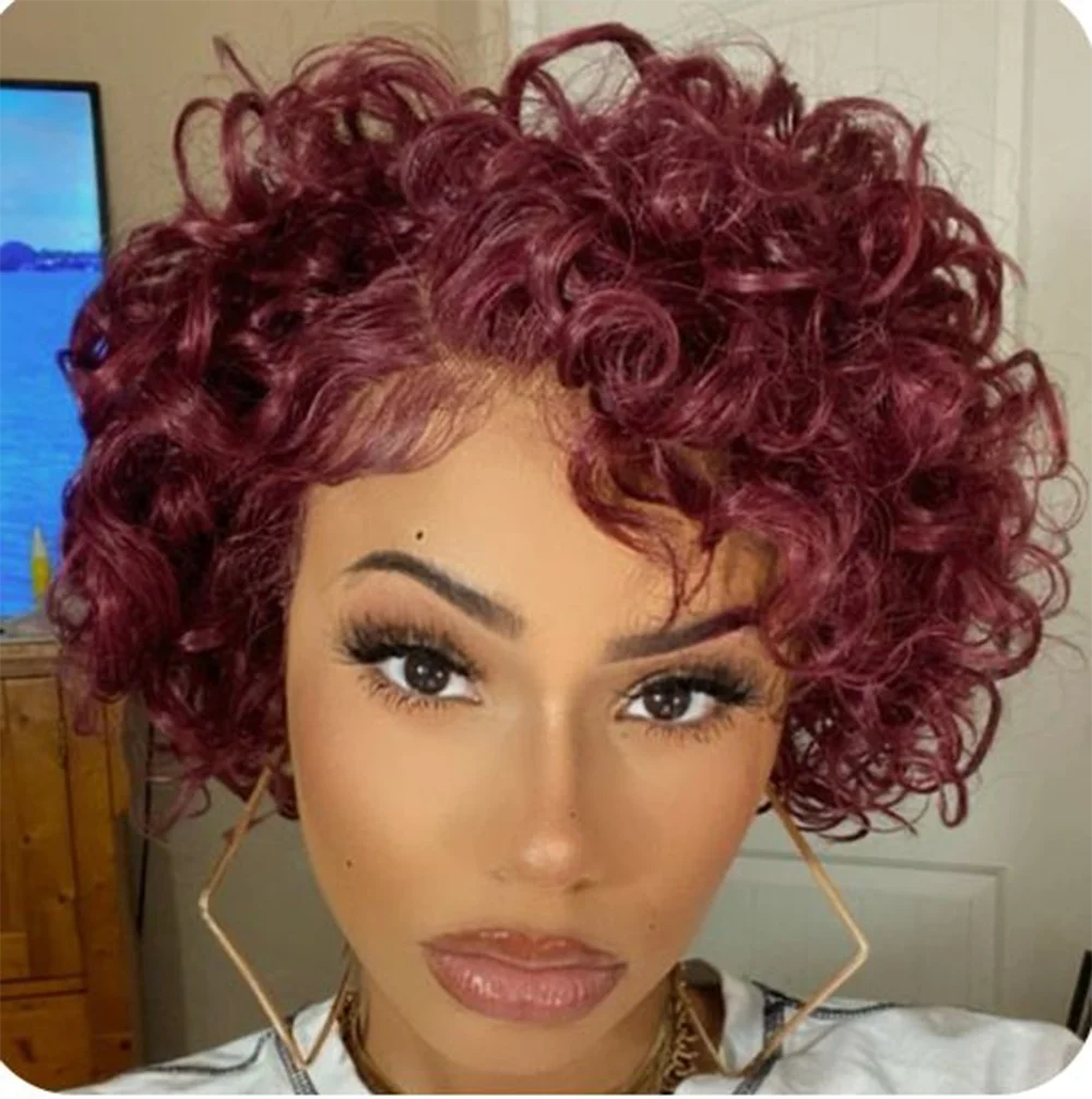 Short Jerry Curly Human Hair Wigs With Bangs Short Pixie Curly Wig Remy Brazilian Human Hair Wig Short Curly Machine Made Wigs