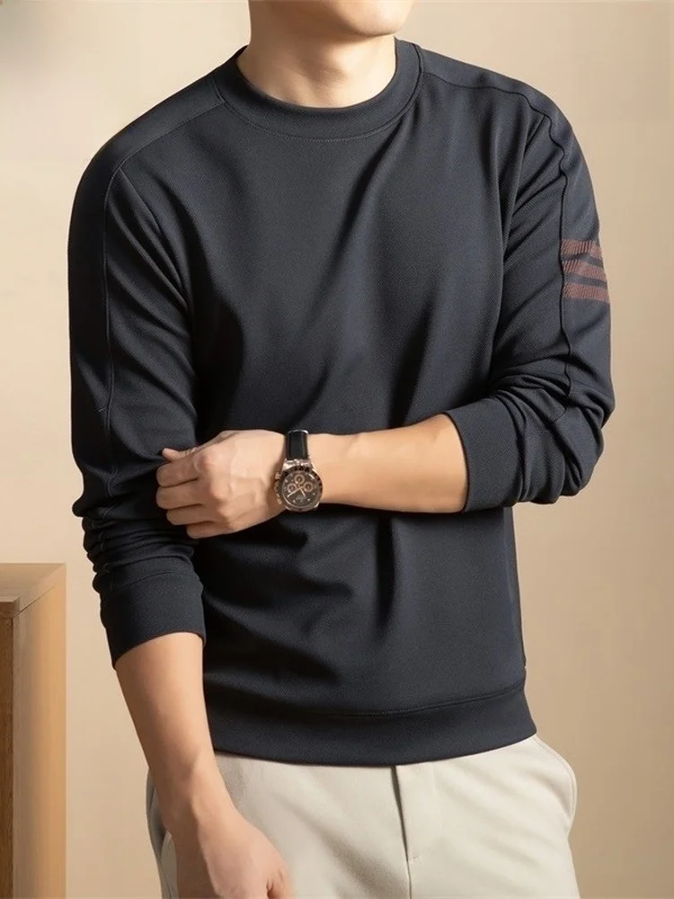 Camiseta Casual de Manga Longa com Gola Redonda e Corte Solto para Homens, Confortável, Respirável e Antirrugas para Uso no O...