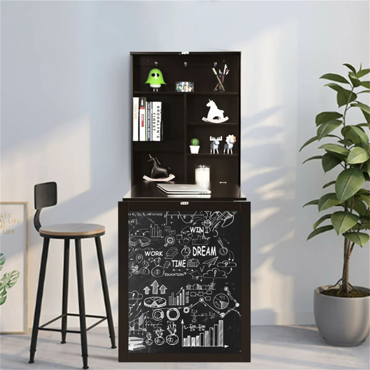 

Brown modern & durable study table,wall mounted office desk, Multifunctional Use and Large Storage Space,computer desk,black