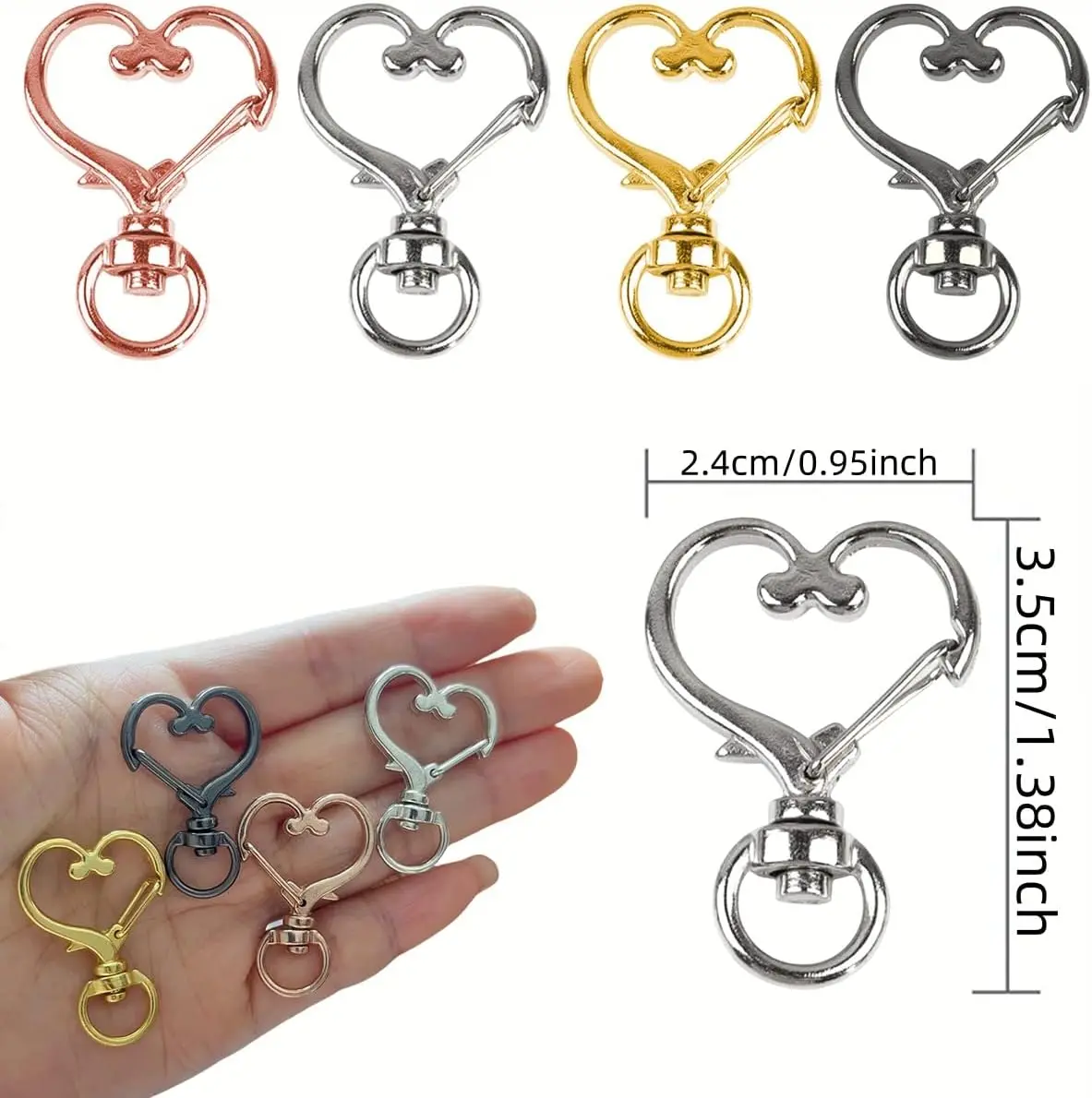 5/10/15/25/40/60Pcs Heart-Shaped Swivel Snap Hooks Metal Spring Snap Keychains Heart Clips Trigger for Lanyard Jewelry Charms