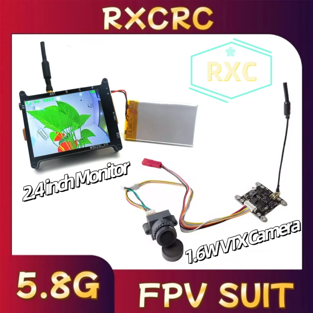 RXCRC 5.8G 1.6W VTX-module 1200TVL-camera en 2,4 inch monitorzender en ontvangstpak voor RC Multicopter FPV Drone Part.