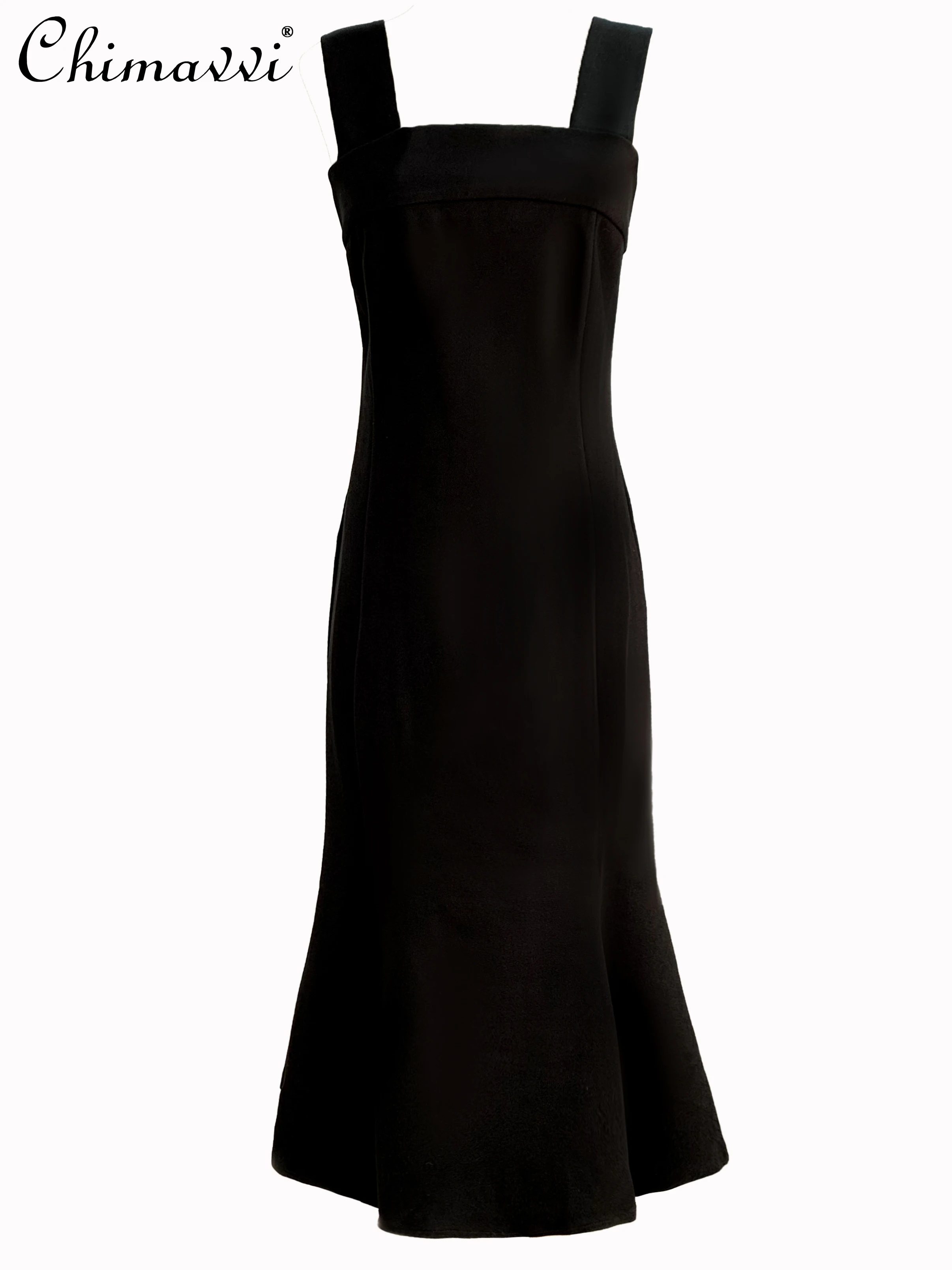 Fashion Fishtail Suspender Dress 2025 Spring and Summer New Suit Hepburn Slim Temperament Mid-length Hip Gown Dresses Women