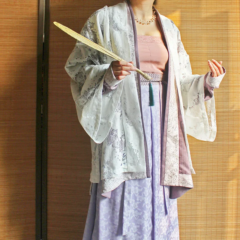 

White Lace ort irt with Cotton Floral Embroidery Simulated Huang Song Dynas Hanfu Daily Wear Light Purple Skirt