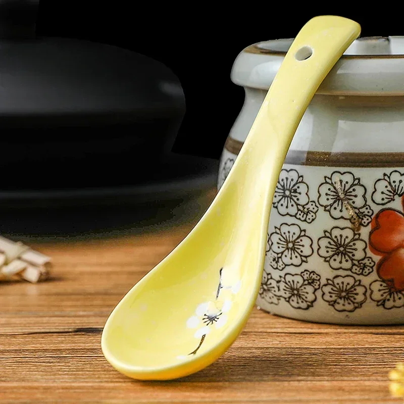 Cherry blossoms Ceramic Spoon Kitchen Accessories 14cm Cookware Tool Japanese Cooking Rice Soup Kitchenware Damaged Claim