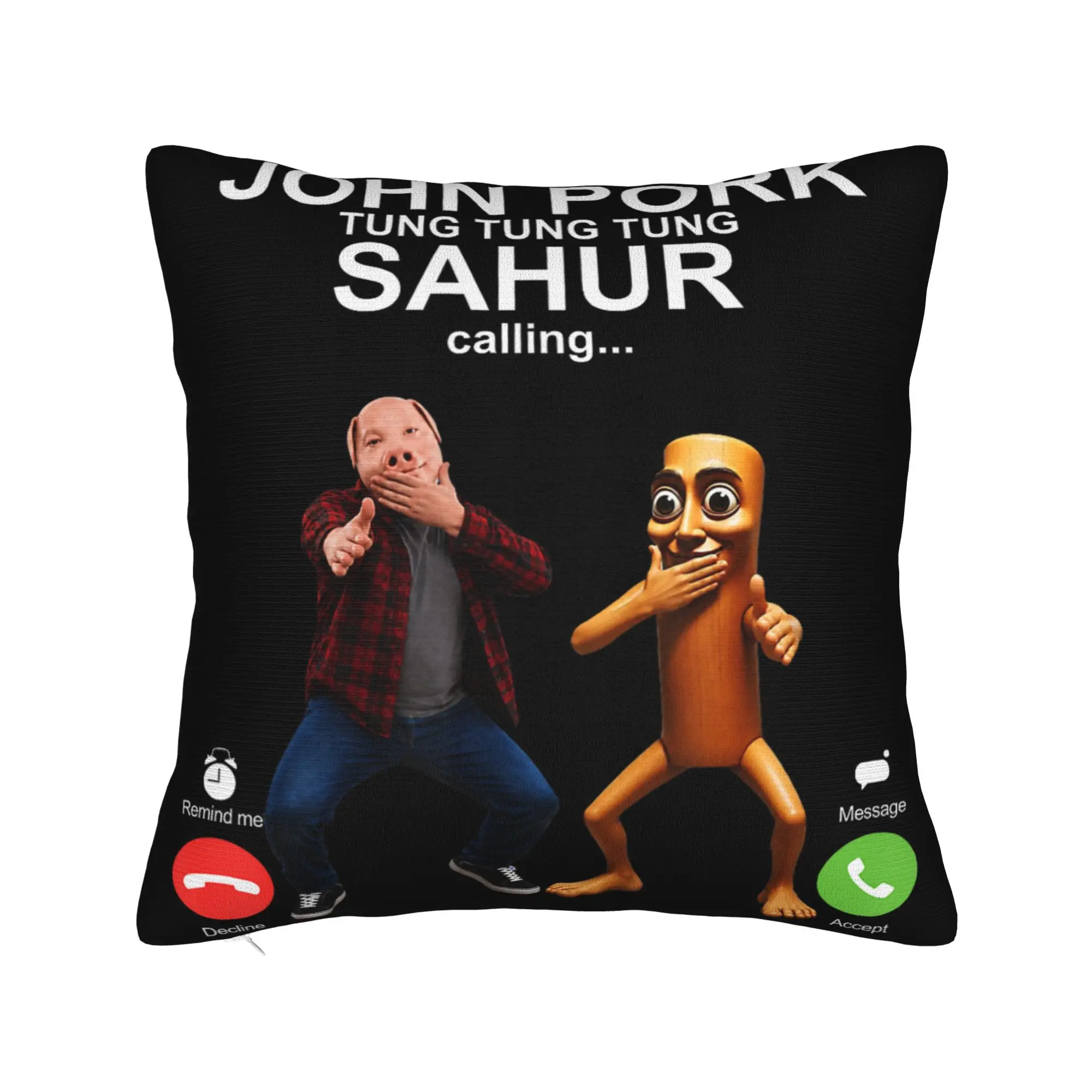 John Pork and Tung Tung Tung Sahur is Calling Scuba Dance Pillow Cover Design Cushion Cover Trendy Pillow Case For Bed Chair