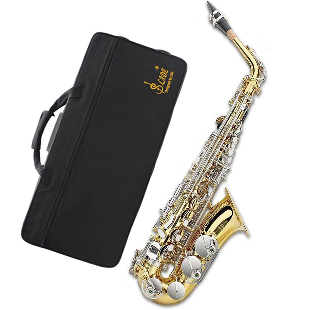 SLADE Gold Silver Alto Saxophone Brass Eb Alto Saxophone Box Cleanning Cloth Reed Strap Glove Trimmer Parts for Beginners Adults