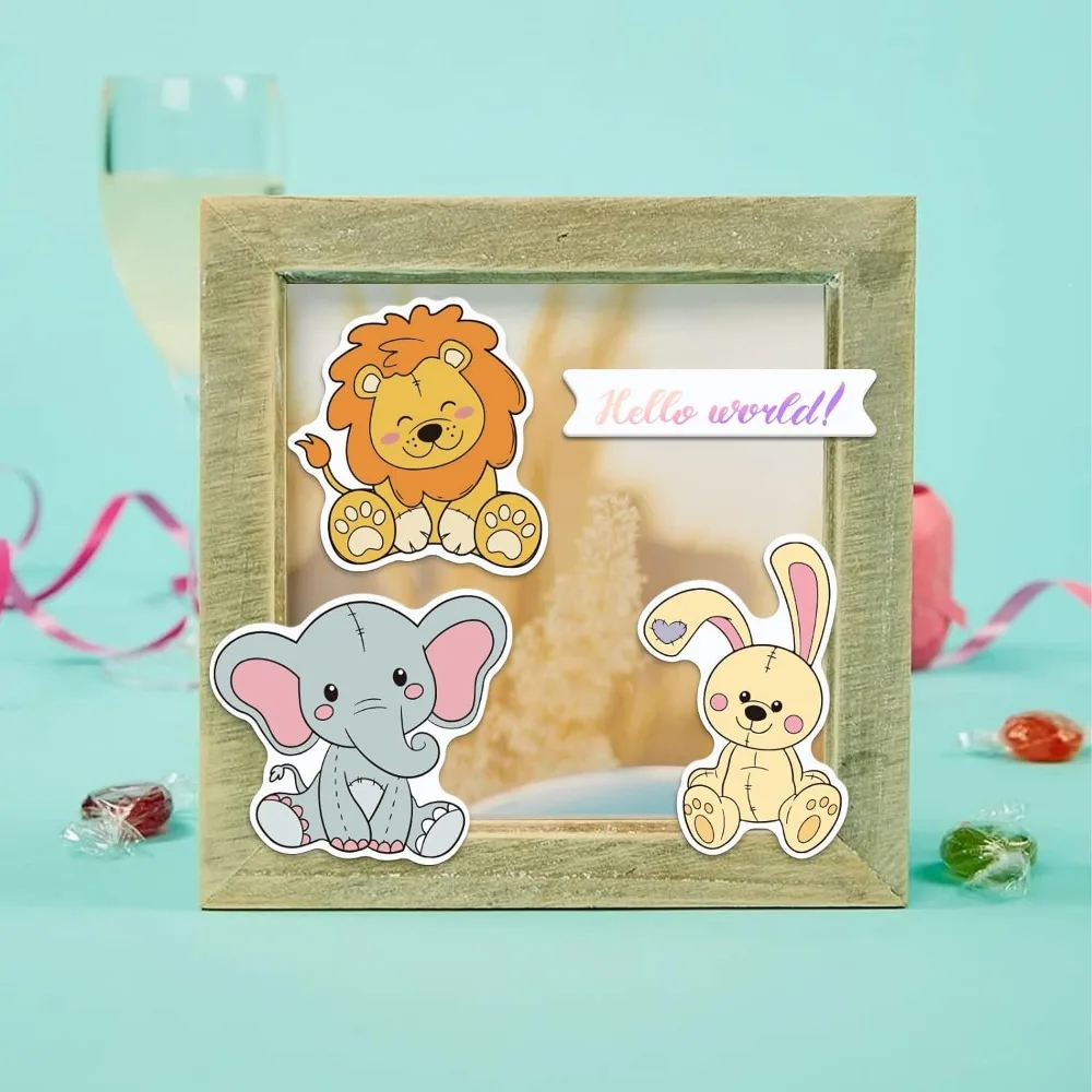 1Set People Doll Cut Dies and Clear Stamp Set Bunny Dog Elephant Bear Embossing Template and Silicone Stamp for Card Scrapbook