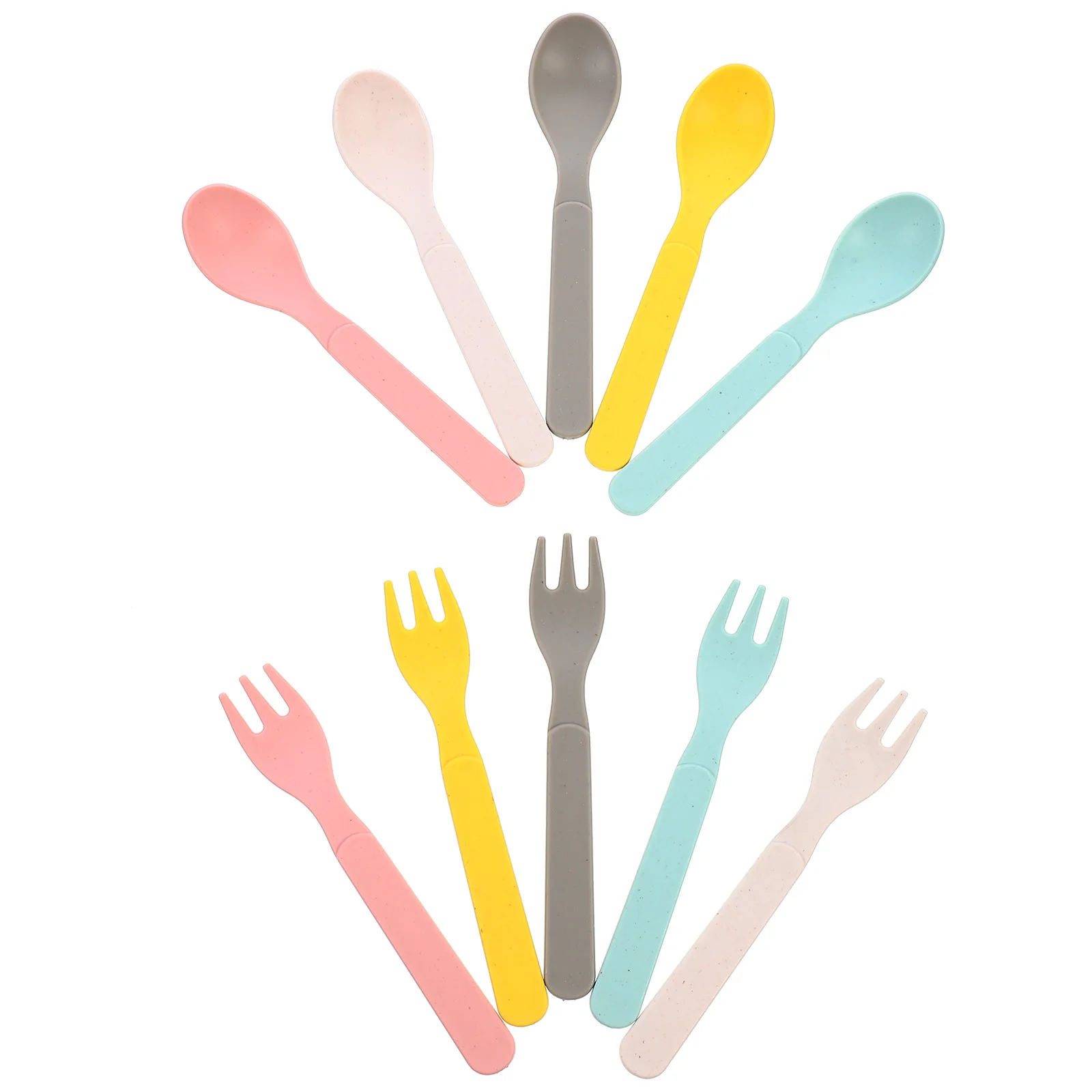 

10pcs Children Candy Color Fork Spoon Durable Kids Baby Dinning Tableware Bamboo Fiber Safe Easy Clean Feeding Utensils