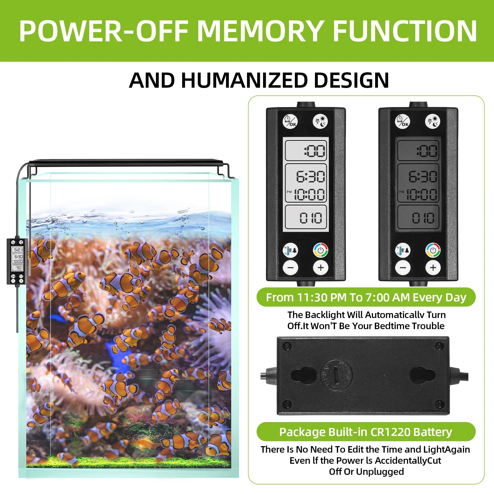 Luz programable para acuario con monitor LCD y termómetro para plantas acuáticas, función de memoria, lámpara LED de 24/7 ciclos