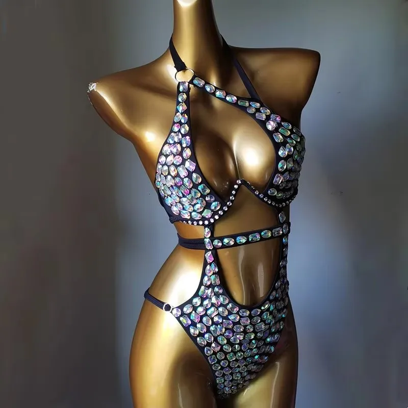 

Women's Shiny Rhinestones Bikini Bodysuit Sexy Swimsuit for Nightclub DJ Pole Dance Stage Club Party Nightclub Rave Outfit