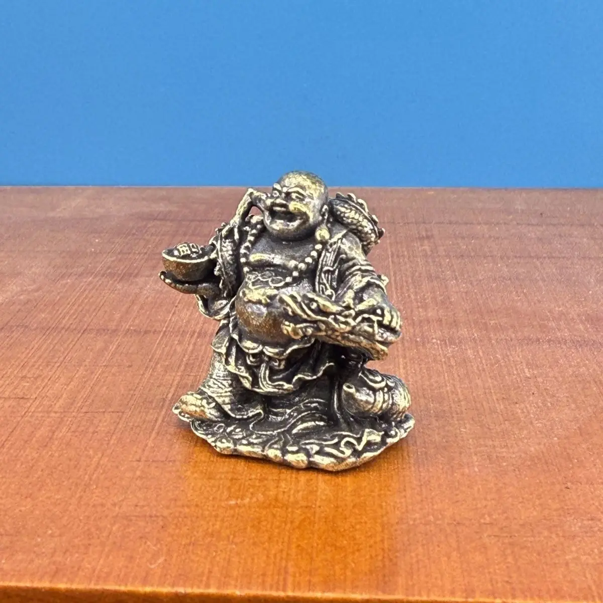 Brass Tea Pet Retro Copper Maitreya Buddha Happy  Handmade Sculpture  Tea Play Gongfu Tea Way Accompanying Landscape Decoration