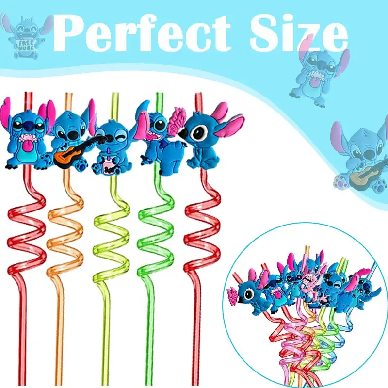 8Pcs Disney Stitch Straws For Children Lilo Stitch Theme Reusable Straws Birthday Party Supplies Baby Shower Holiday Gifts Toys