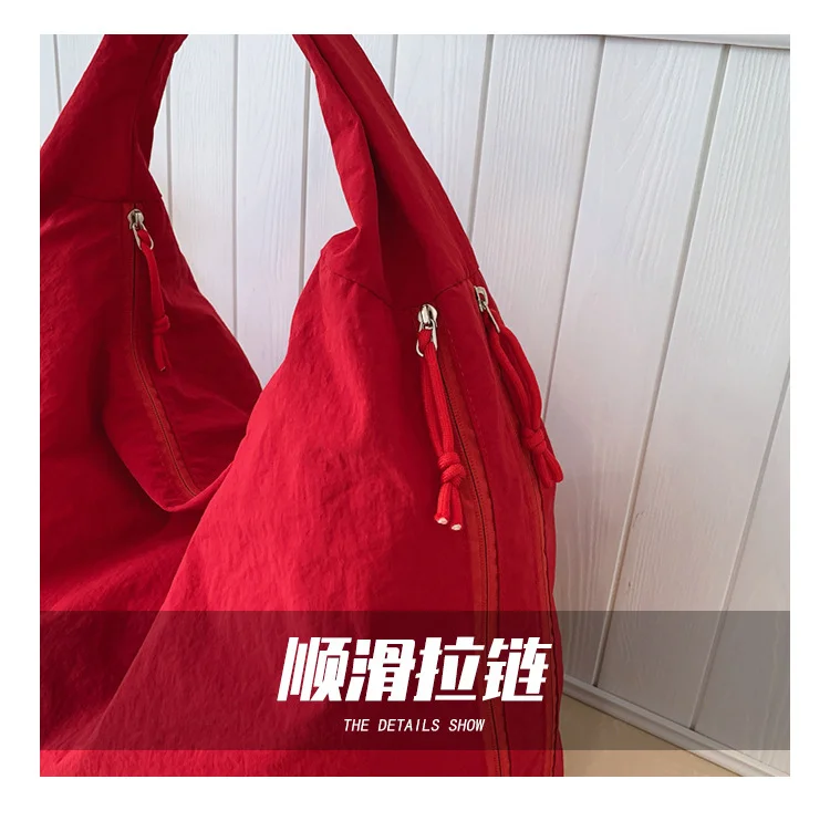 Lässige Nylon-Umhängetasche mit mehreren Taschen, Doppelreißverschluss, hohe Kapazität, Einkaufstasche, 2025, modische einfarbige Handtaschen, Einkaufstasche – Detail 5