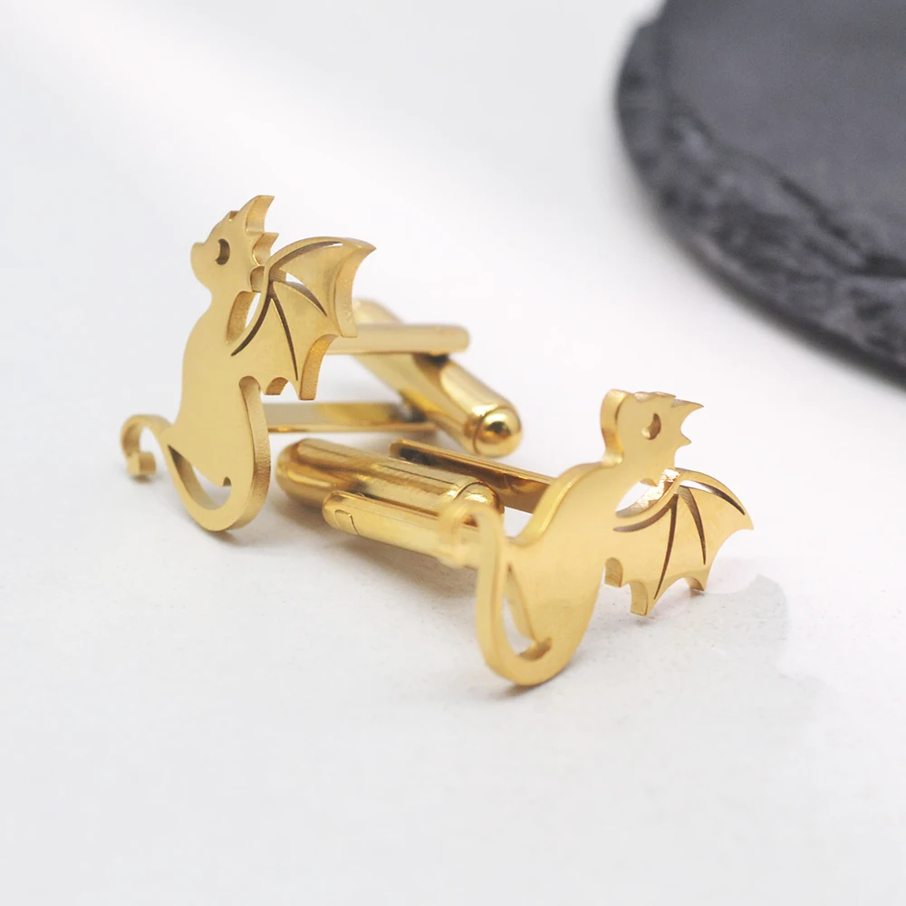 

Dark Wind Little Flying Dragon Metal Cufflinks Stainless Steel Dragon Wings Details Creative Men's Birthday Gift