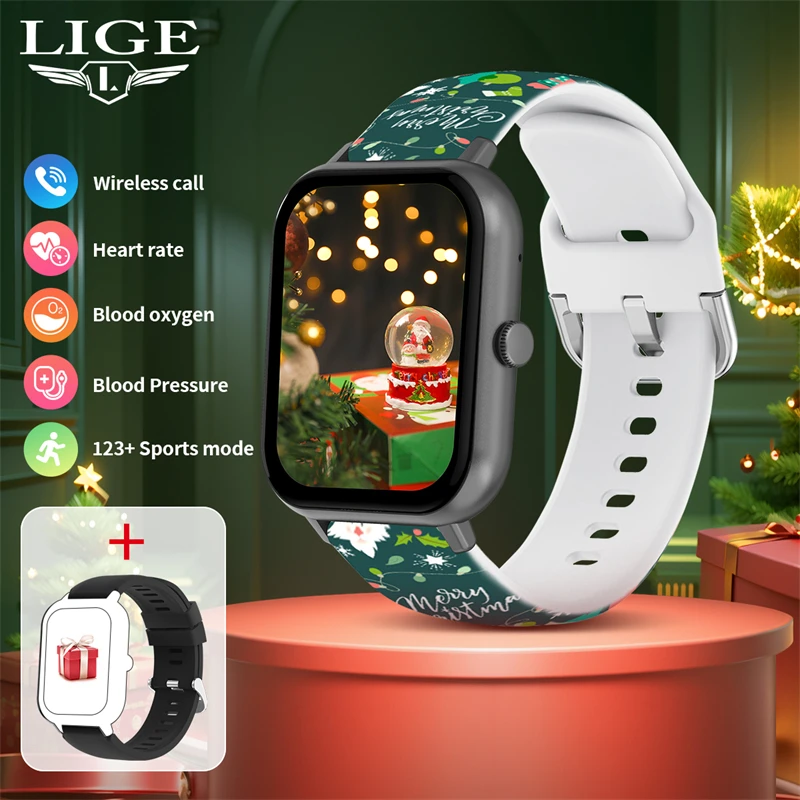 LIGE 2024 Christmas Smart Watch Women Men Bluetooth Answer Call Voice Assistant IP67 Waterproof Men Smart Watch For Android IOS