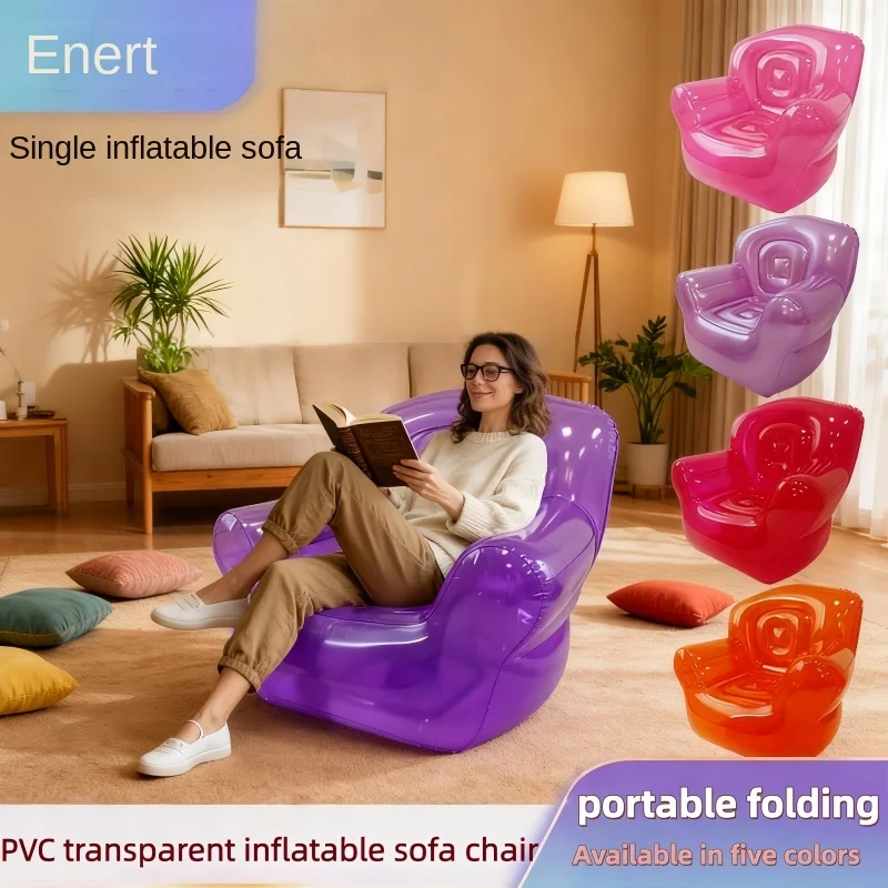 PVC Transparent Inflatable Sofa Chair, Thickened Outdoor Sports Camping Single Person Foldable Backrest Armrest Inflatable Sofa