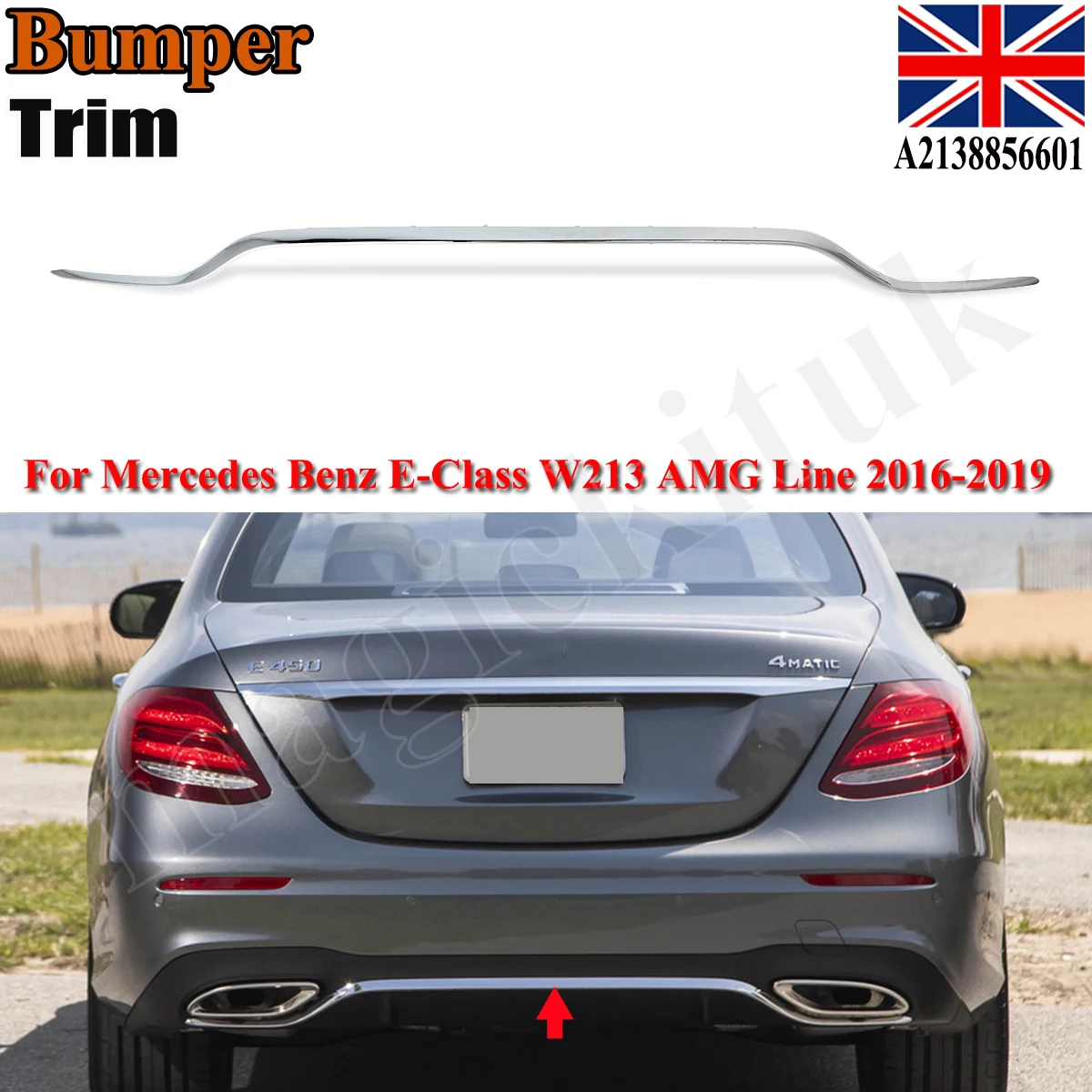 

Хромированная накладка на задний бампер для Mercedes E Class W213 Sport Sedan 2016-2019 2138856601