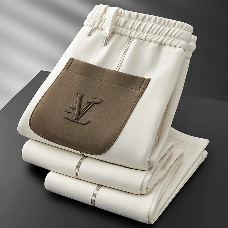 Cotton Autumn Winter Men's Sweatpants High Quality Solid Color Embroidery Sport Casual Male Pants Elasticity Man Trousers