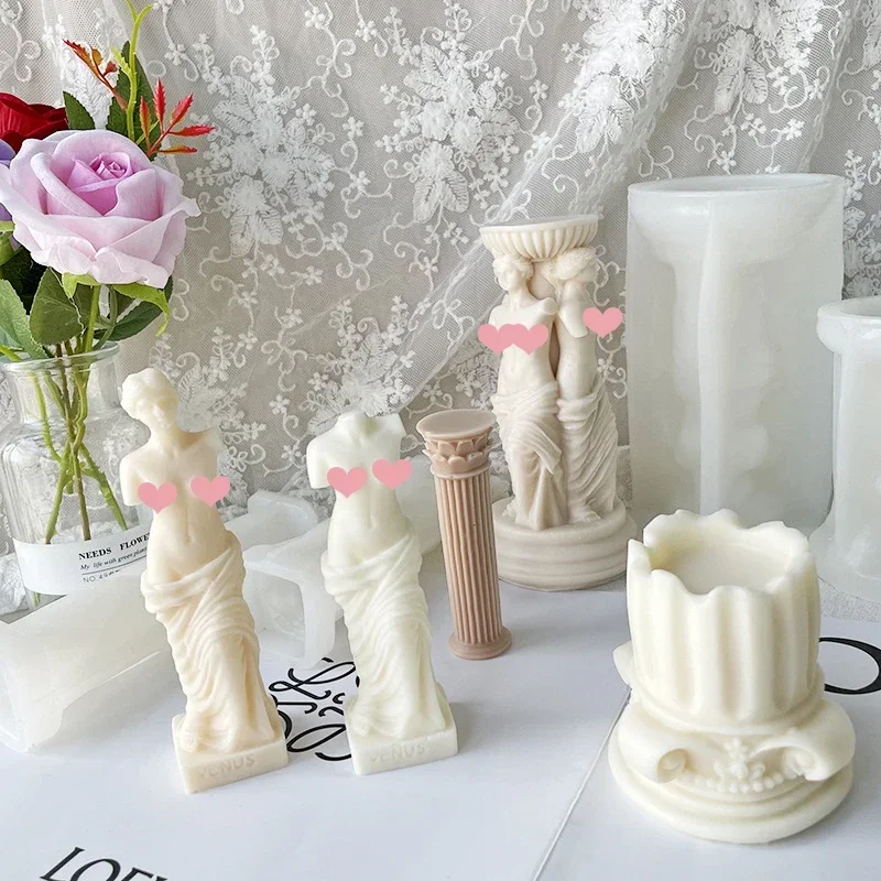 3D classic Roman column silicone candle mold DIY Venus Goddess plaster epoxy resin art sculpture crafts Handmade home decoration