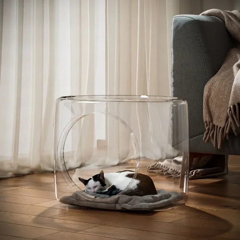 

tt Space Capsule Cat Nest Plastic Washable Clear Square Cat House Villa Moisture-proof Cat Bed Large Pet Supplies Accessories