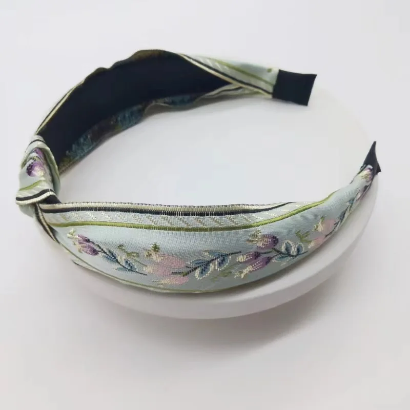 

New Fashion Embroidery Hairband Handwork Flowers Headband Center knot Wide Side Turban For Adult Hair Accessories