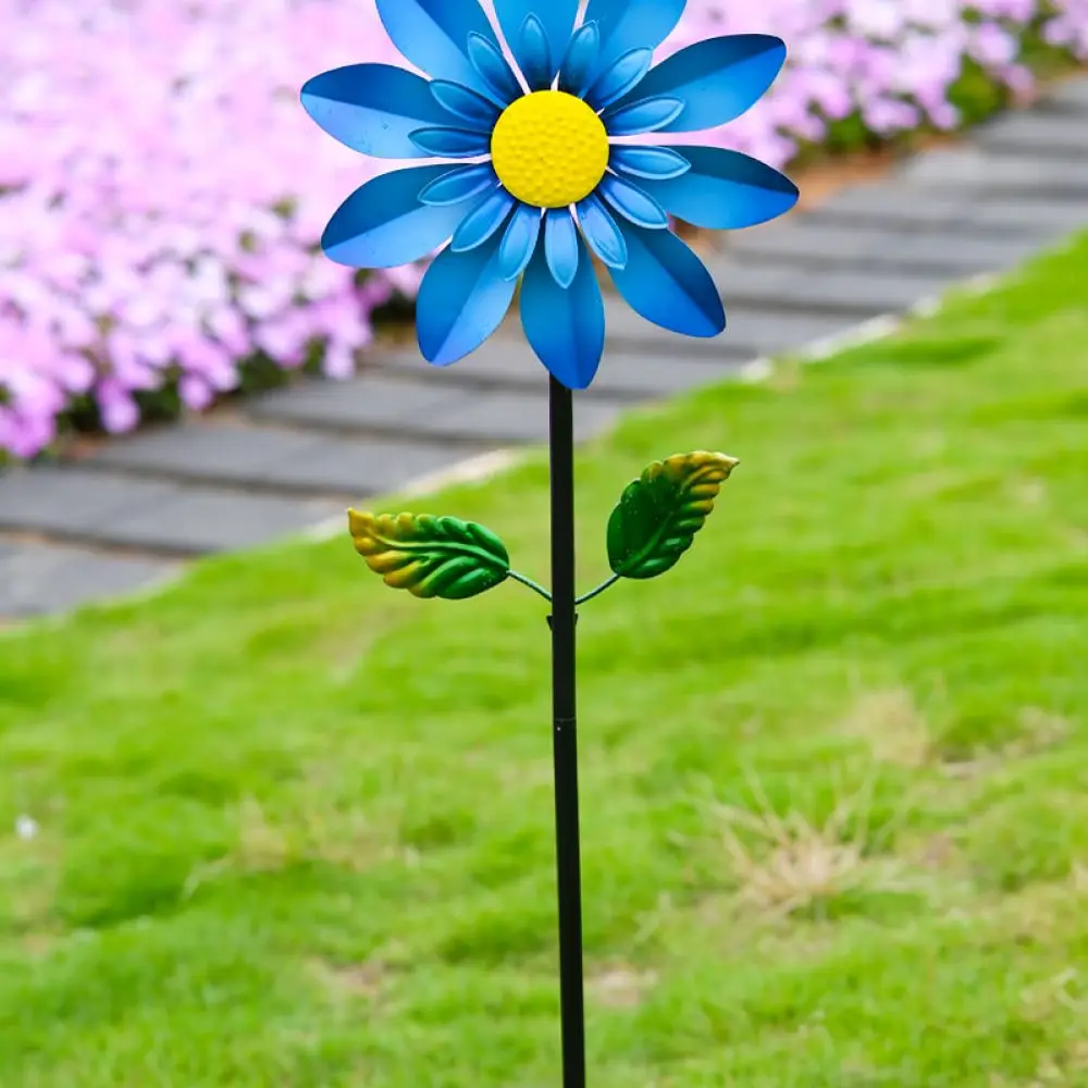 Gazania Flower Metal Wind Spinner Outdoor Garden Yard Ornament Rotating Stake Patio Art Lawn Landscape Decor Sculpture